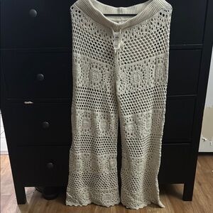American Eagle Outfitters Cream Wide Leg Crochet Pants